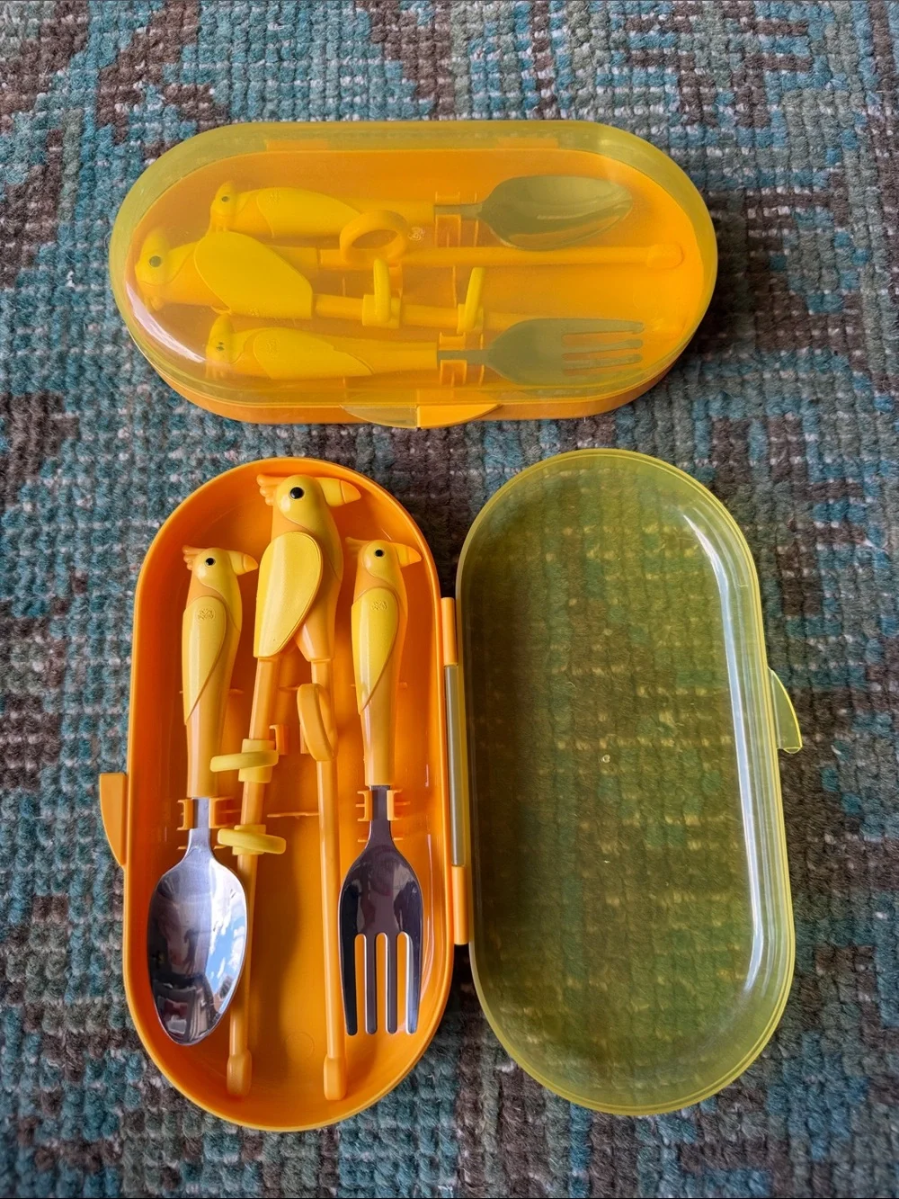 One set of Yellow Parrot Children's Cutlery Set with Carrying Case ~ Target